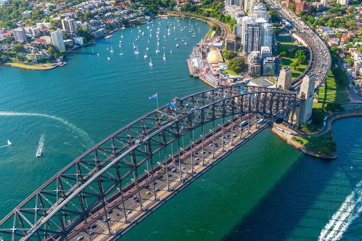 Sydney bridge from above.