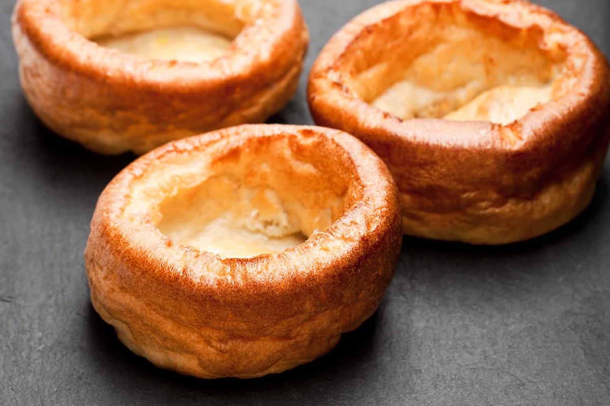 Close up of 3 golden Yorkshire puddings