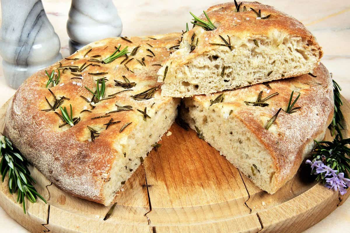 Focaccia on bread board
