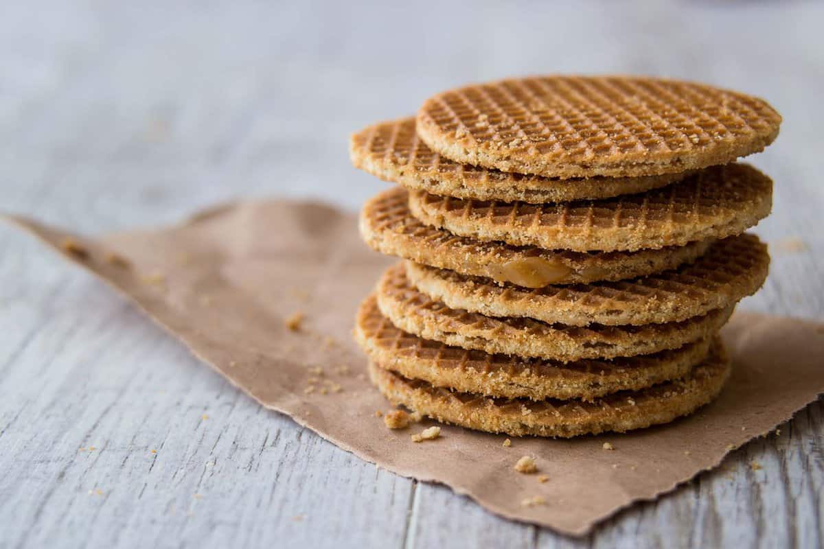pile of Dutch waffles filled with caramel