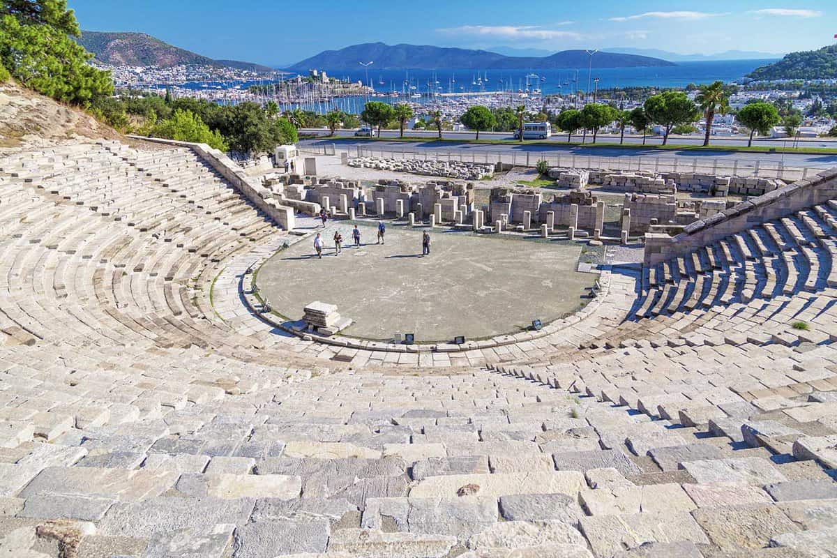 Aerial view of the theatre from the ancient city of Halicarnassus, which is still in use today