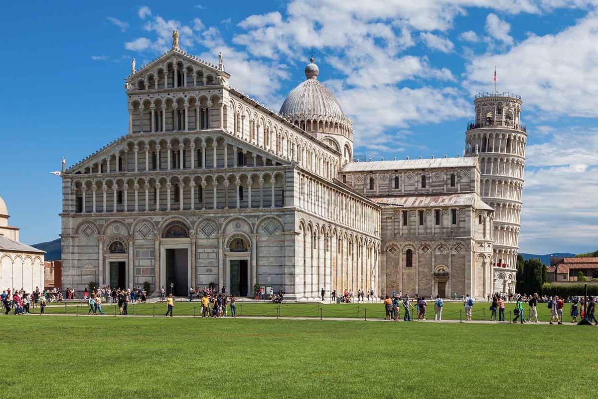 Cathedral and leaning tower at Piazza dei Miracoli in Pisa, Italy.