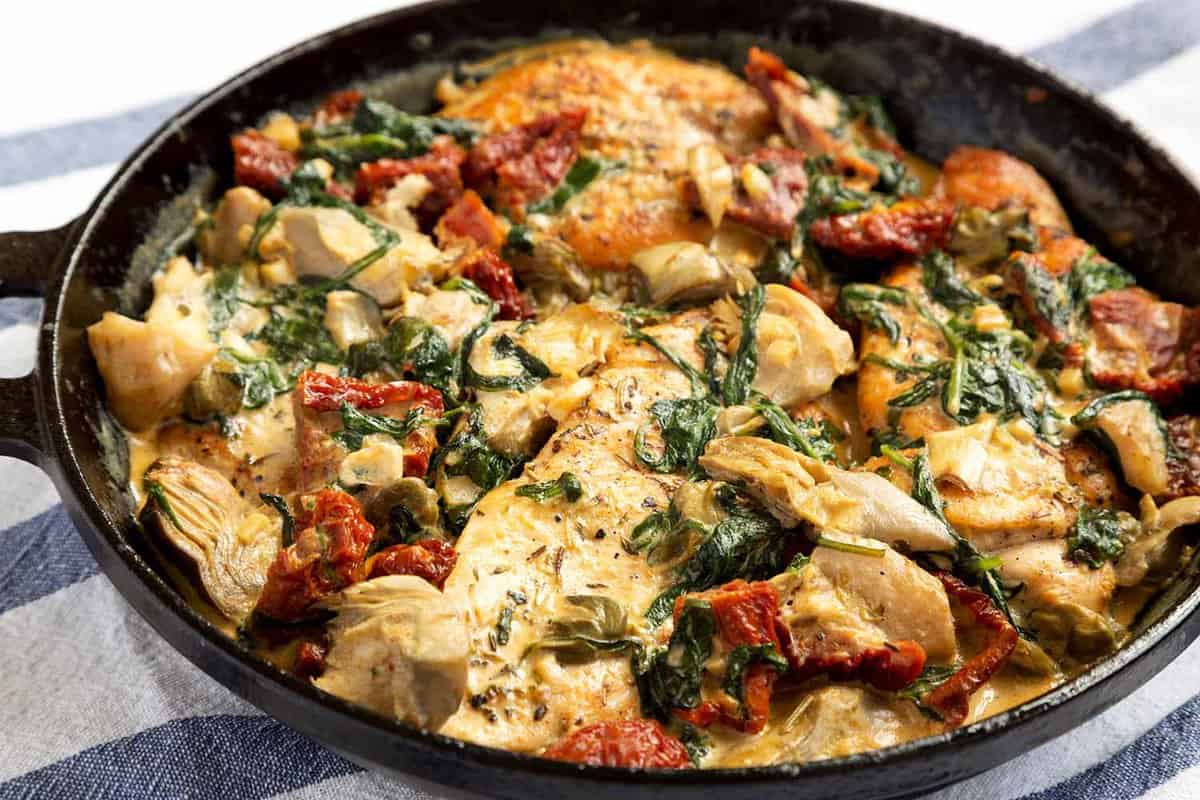 Dish of home-made creamy Tuscan chicken