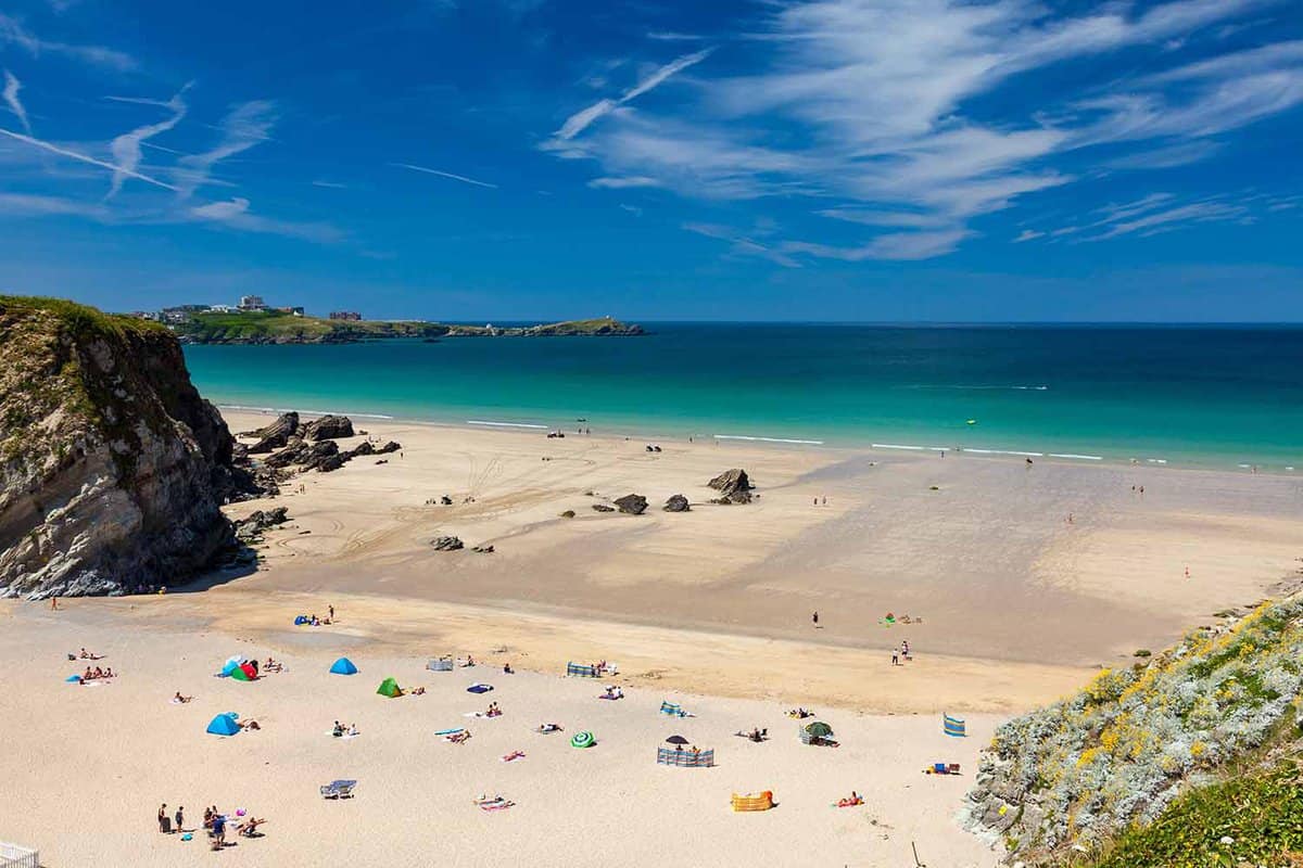 Stunning blue sky above Lusty Glaze Beach Newquay Cornwall England UK Europe