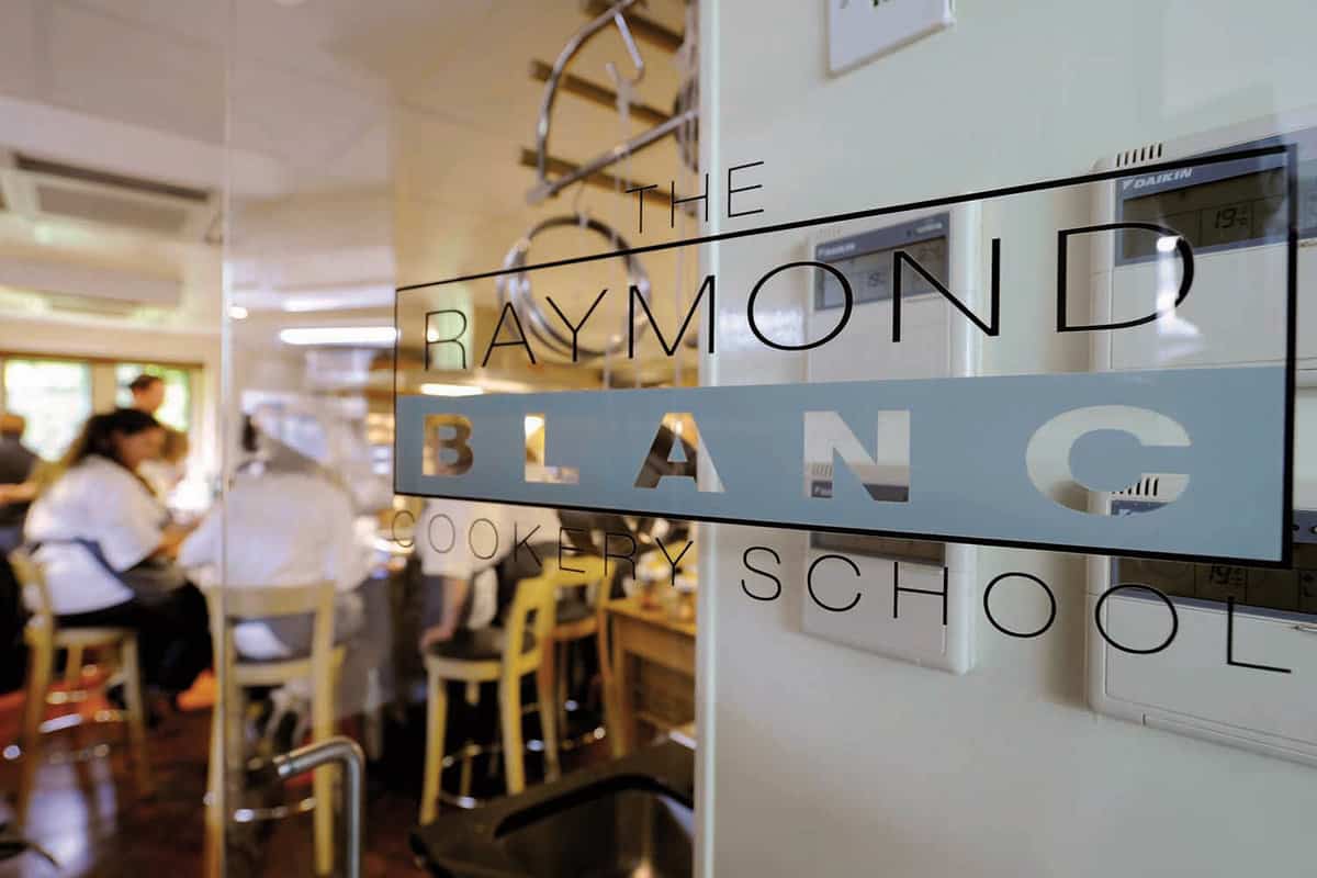 Entrance door to the kitchen of the cooking school