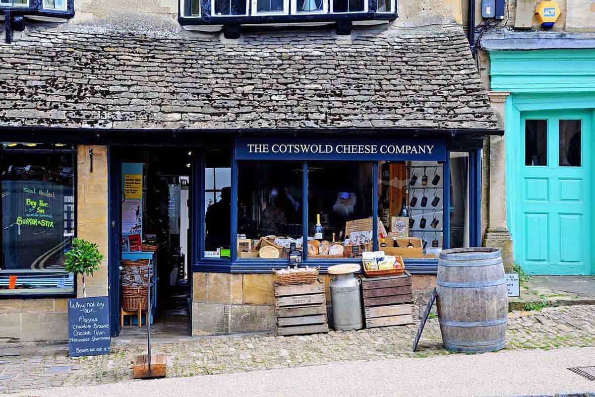 Exterior of a traditional cheese shop along the high street.