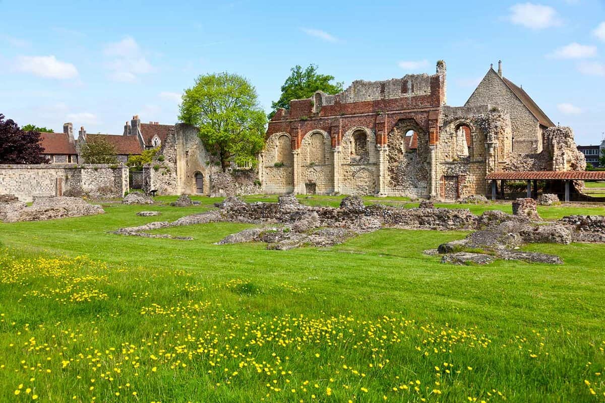 Ruined abbey surrounded by grass