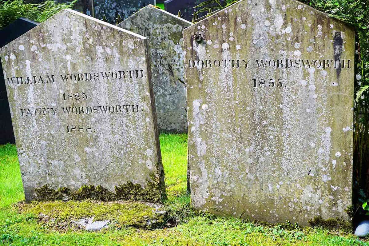 Close up of tombstones with Wordsworth's name on