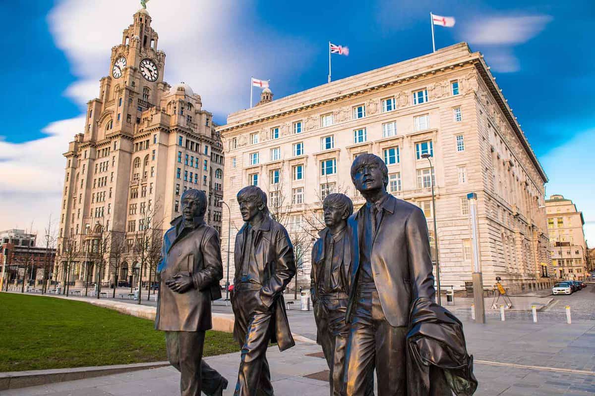 A bronze statue of the four Liverpool Beatles stands on Liverpool Waterfront, weighing in at 1.2 tonnes and sculpted by sculpture Andrew Edwards.