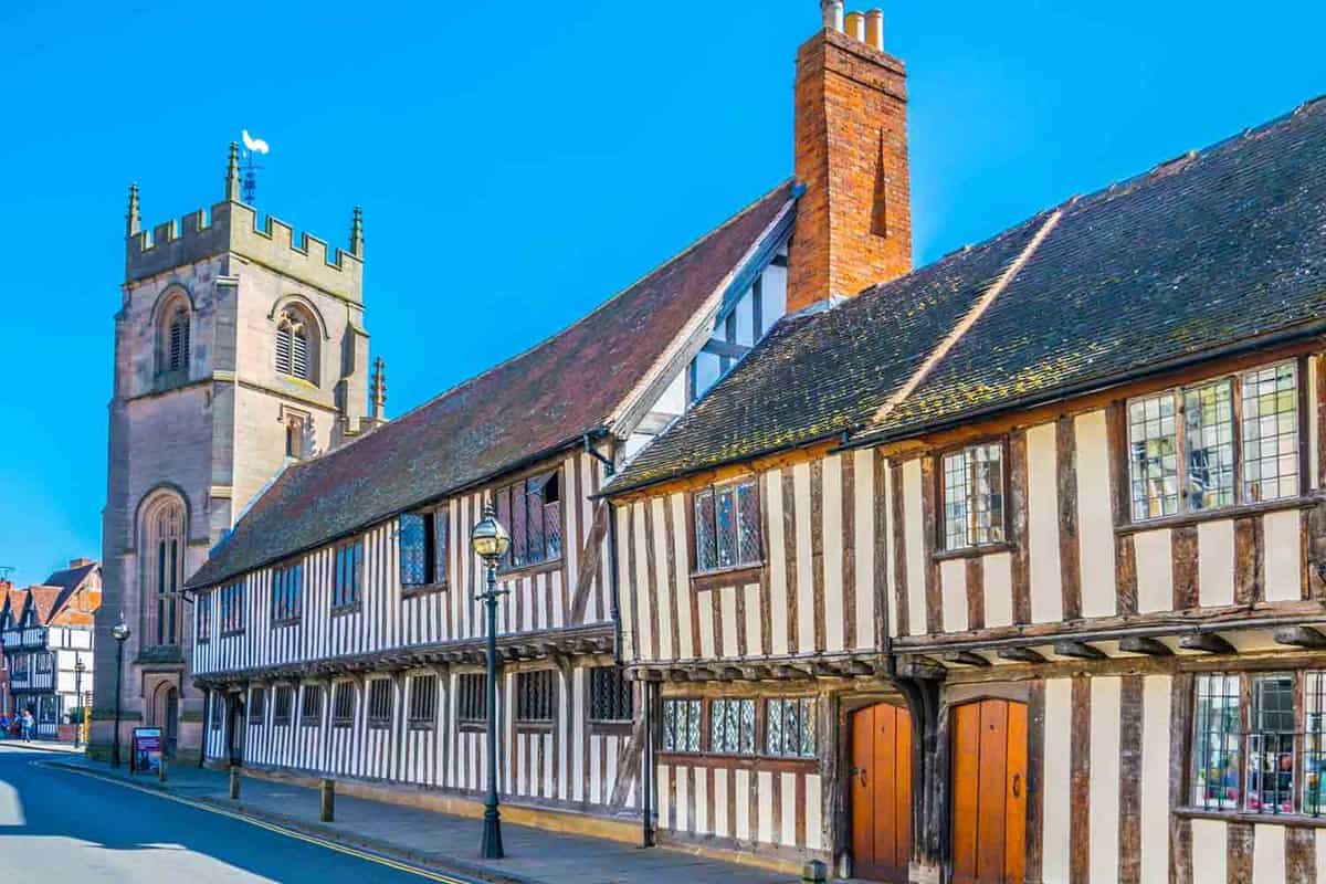 A view of Guildhall in Stratford upon Avon