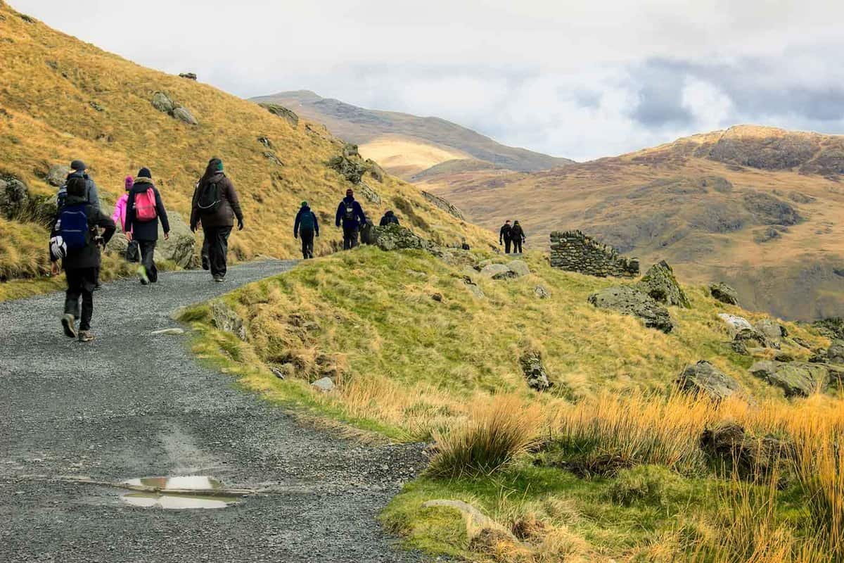 Group of people hiking to Snowdon mountain in Snowdonia national park