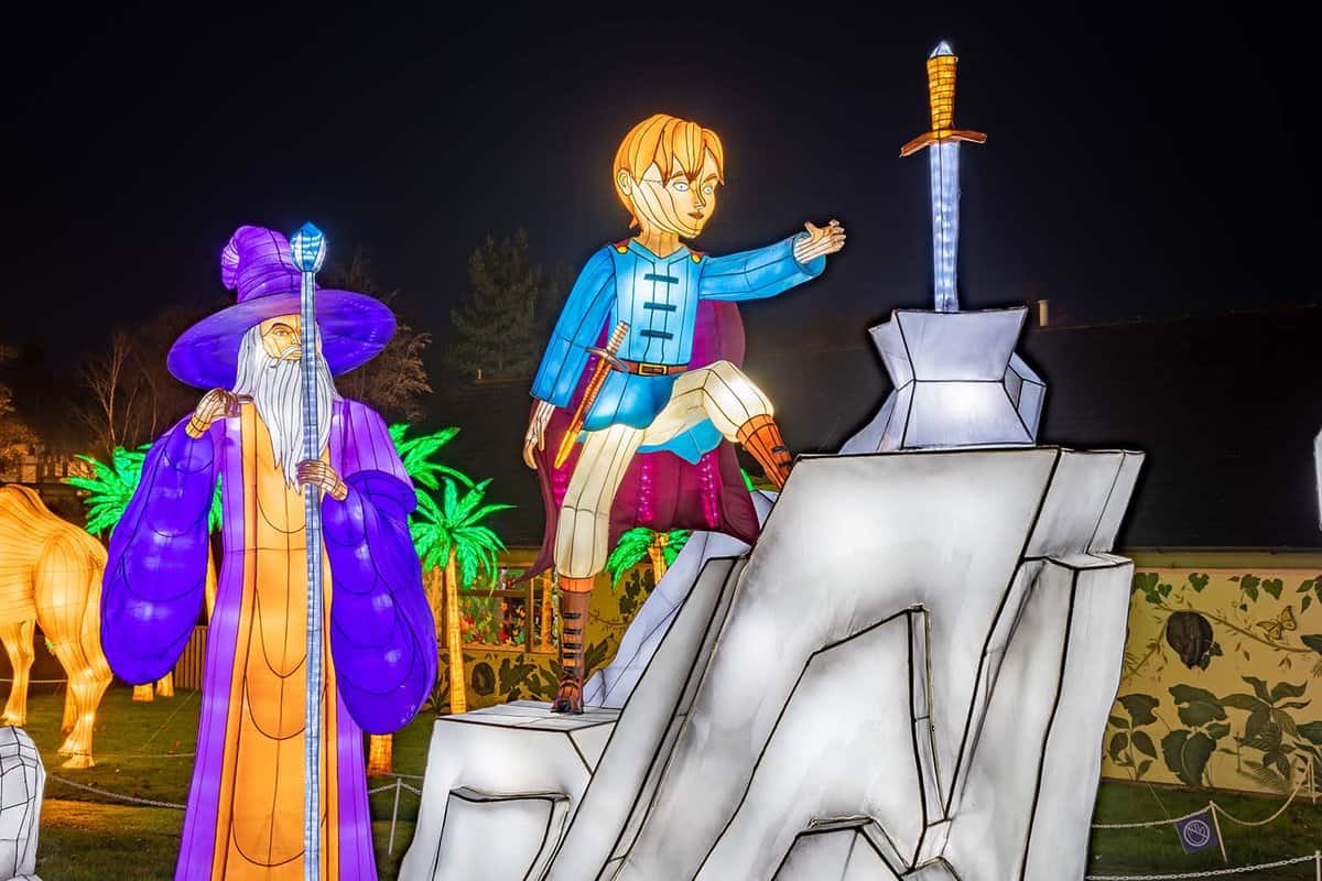 An illuminated model depicting the sword in the stone is on display at the Longleat festival of light