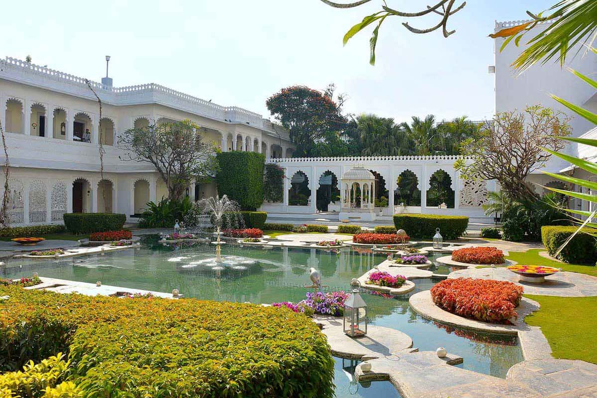 Taj Lake Palace Hotel's courtyard. One of the most recognizable residences in the world, was featured in the film Octopussy.