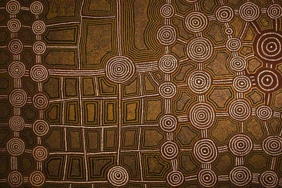 Dot painted Aboriginal artwork close up