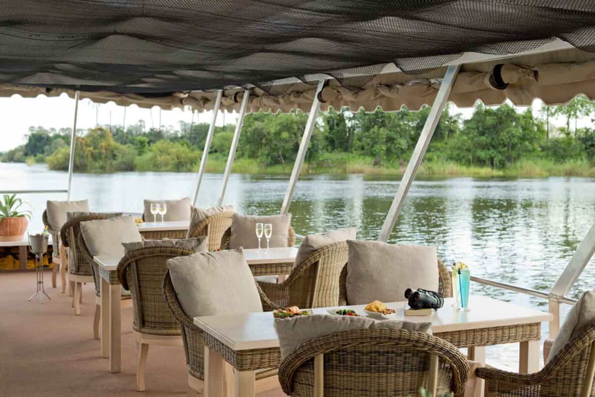 comfy chairs and tables on board the cruise boat