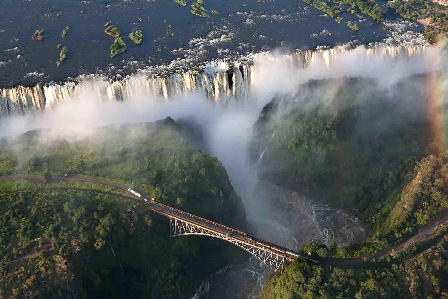 The Victoria Falls taken from a helicopter