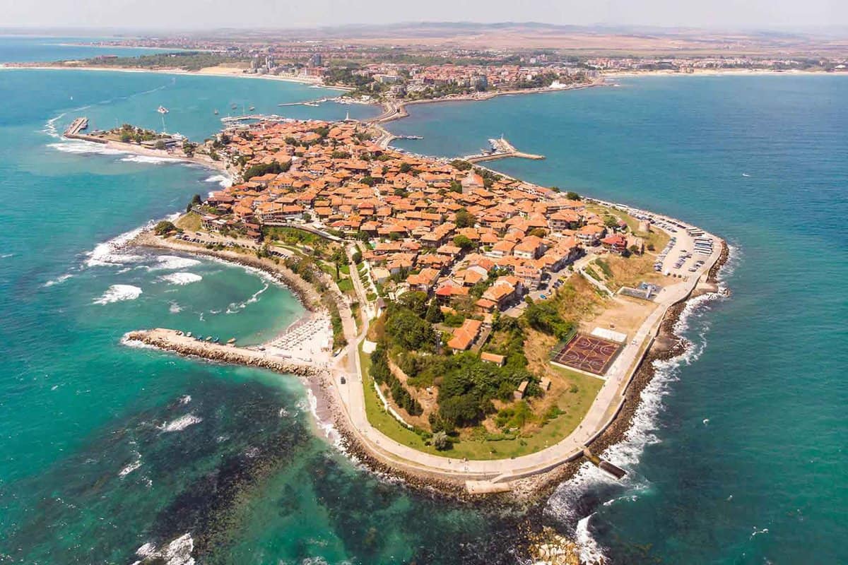 Aerial photo of the beautiful town crammed into a small island