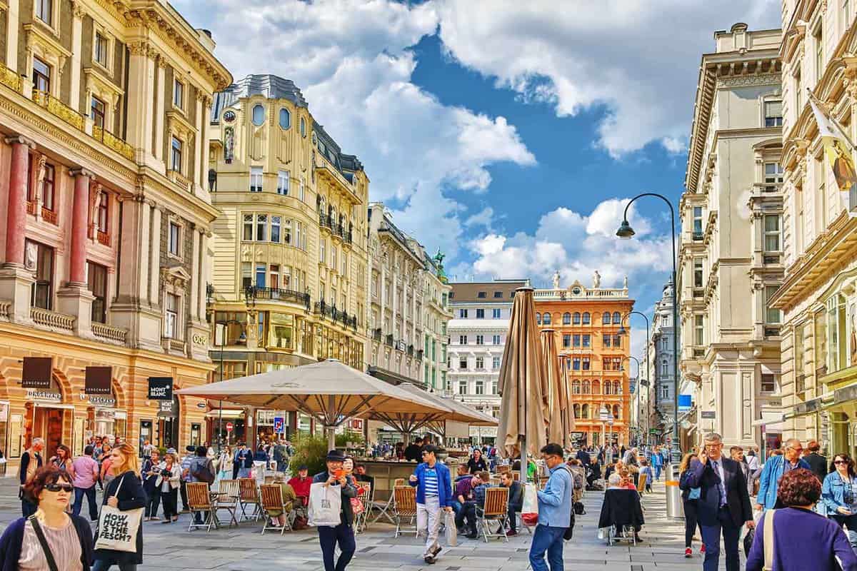 Street of Vienna with colourful buildings