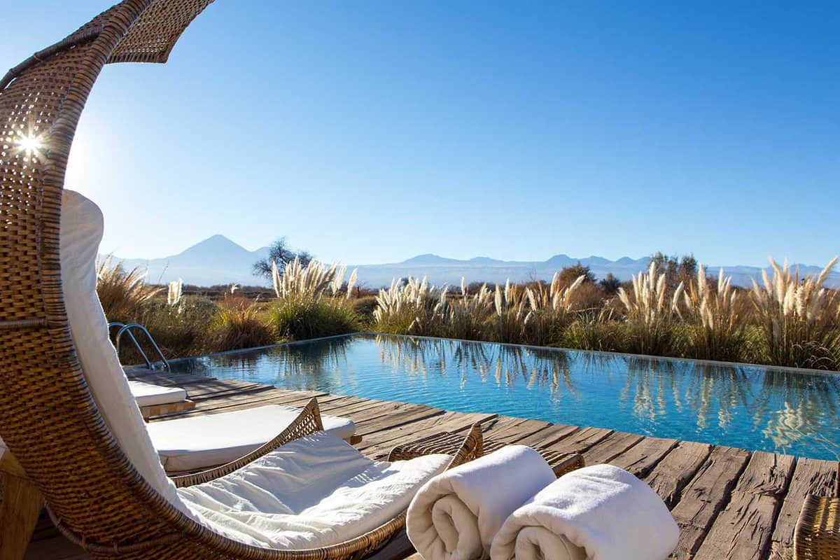view from poolside out over the atacama desert
