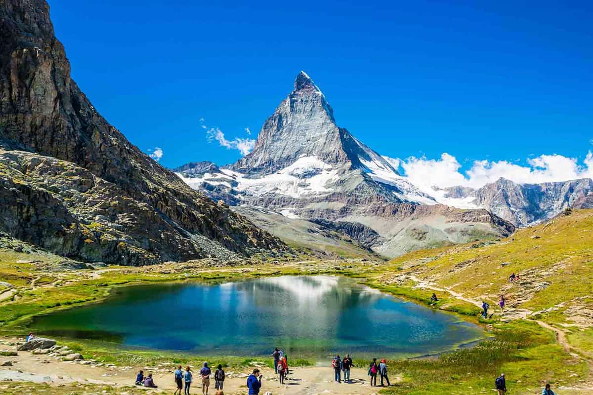 Beautiful lake in front of Matterhorn in summer